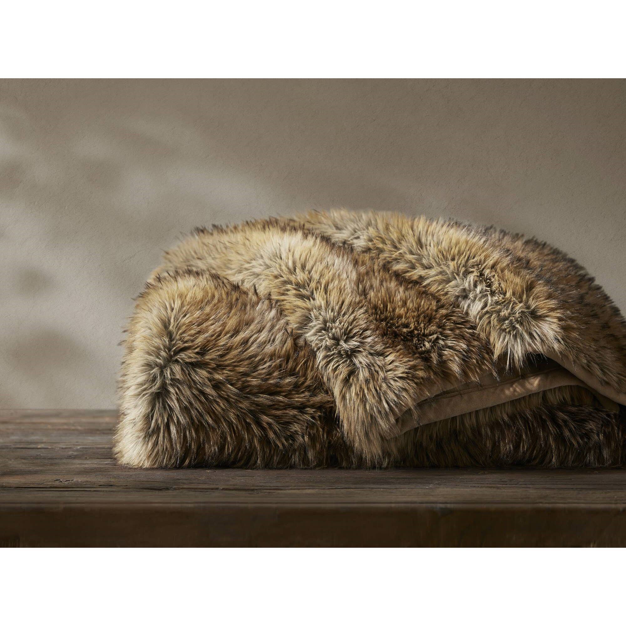 Animal Print Inspired Faux Fur Throw Blanket, Bobcat