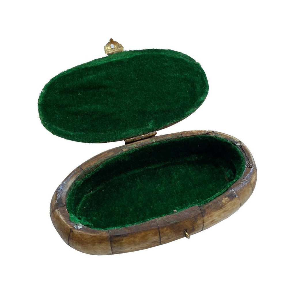 Antiqued Vintage Oval Bone Box | 5-1/2” | Jewelry storage