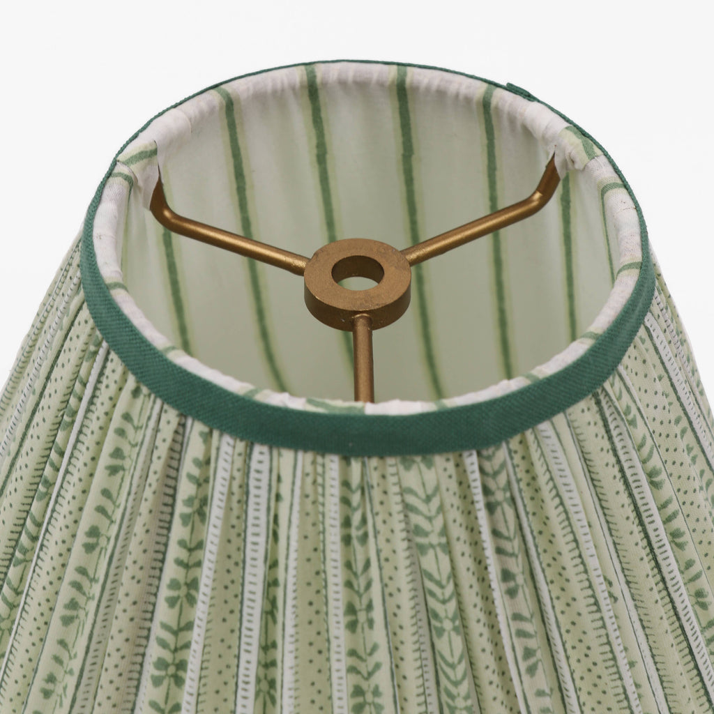 BLOCK PRINTED FABRIC PLEATED LAMPSHADE - GREEN FLORAL STRIPE