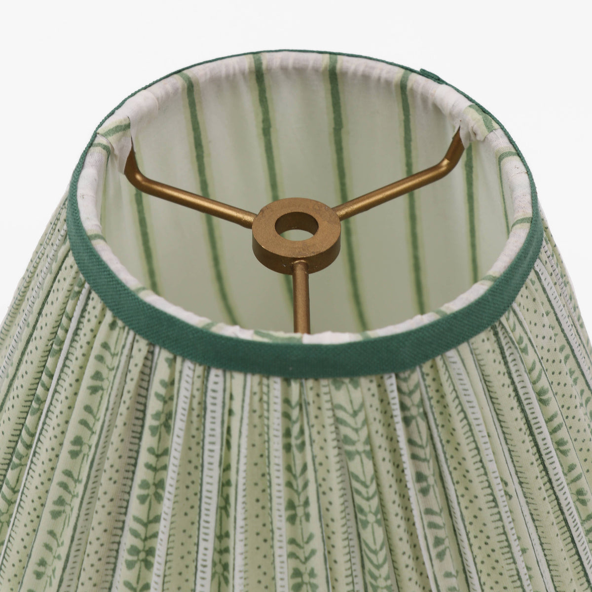 BLOCK PRINTED FABRIC PLEATED LAMPSHADE - GREEN FLORAL STRIPE