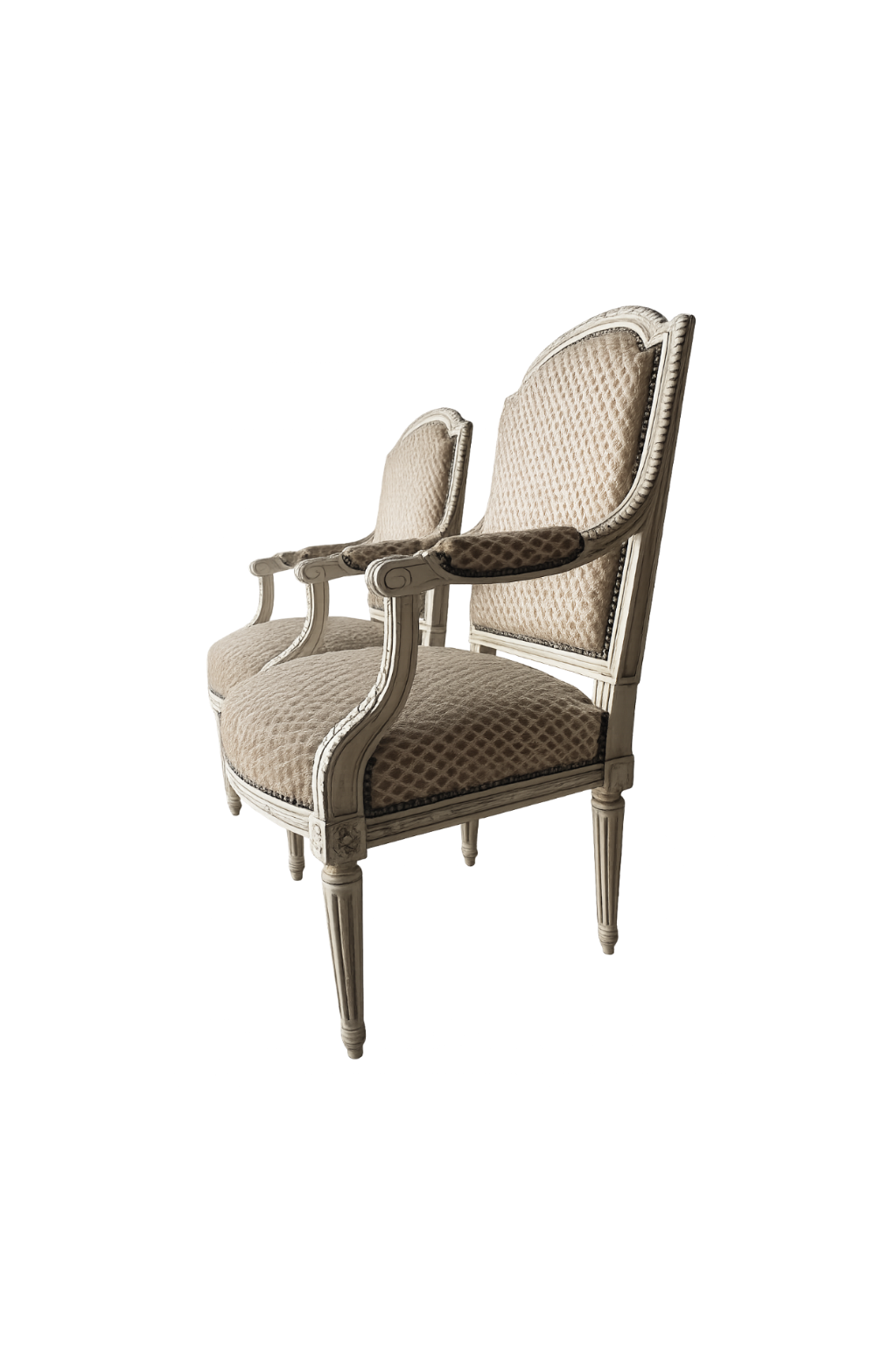 Pair of Louis XVI Painted Chairs in Cut Velvet
