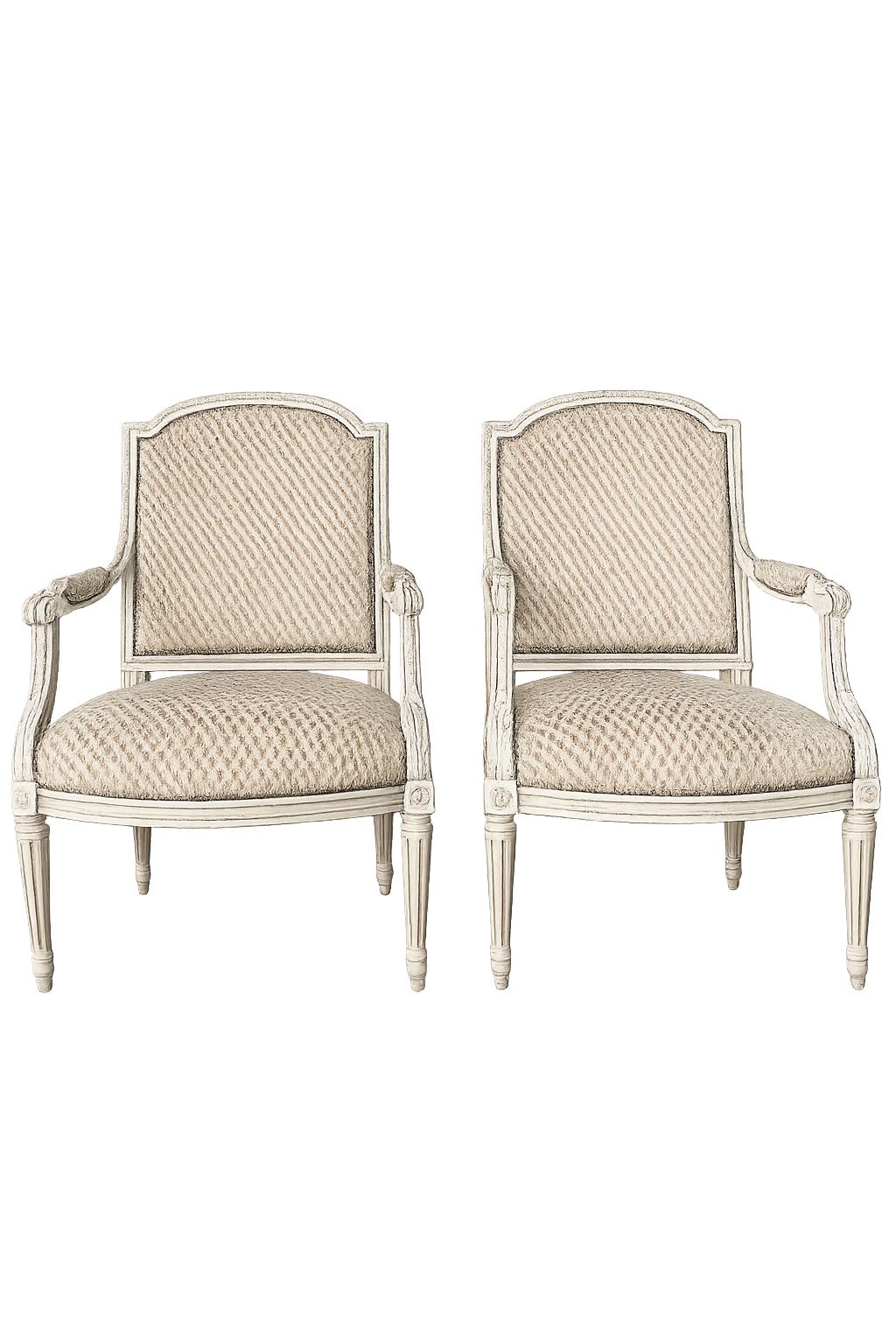 Pair of Louis XVI Painted Chairs in Cut Velvet