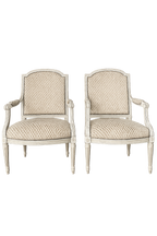 Pair of Louis XVI Painted Chairs in Cut Velvet