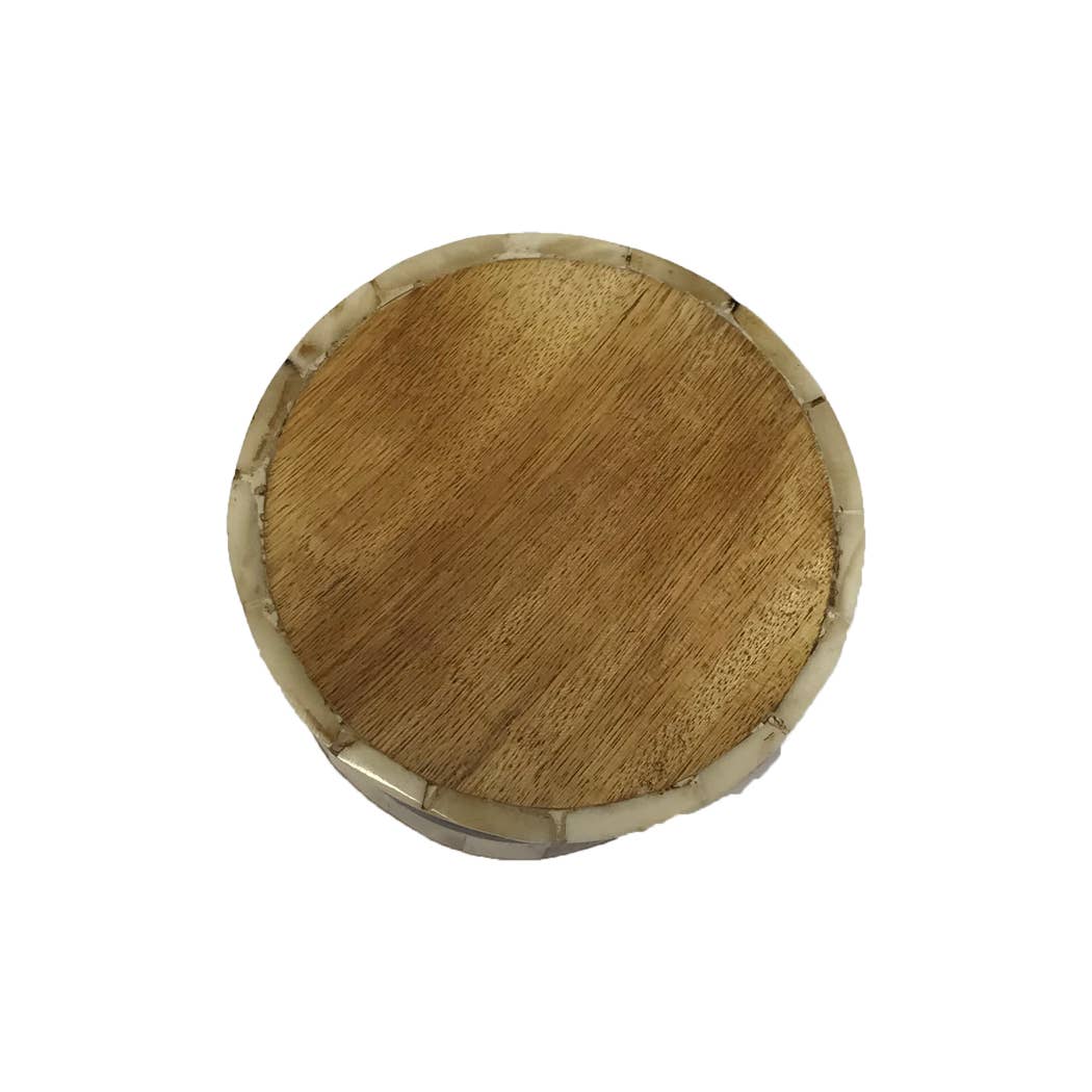 Antiqued Primitive Round Bone & Wood Box | Tabletop decor