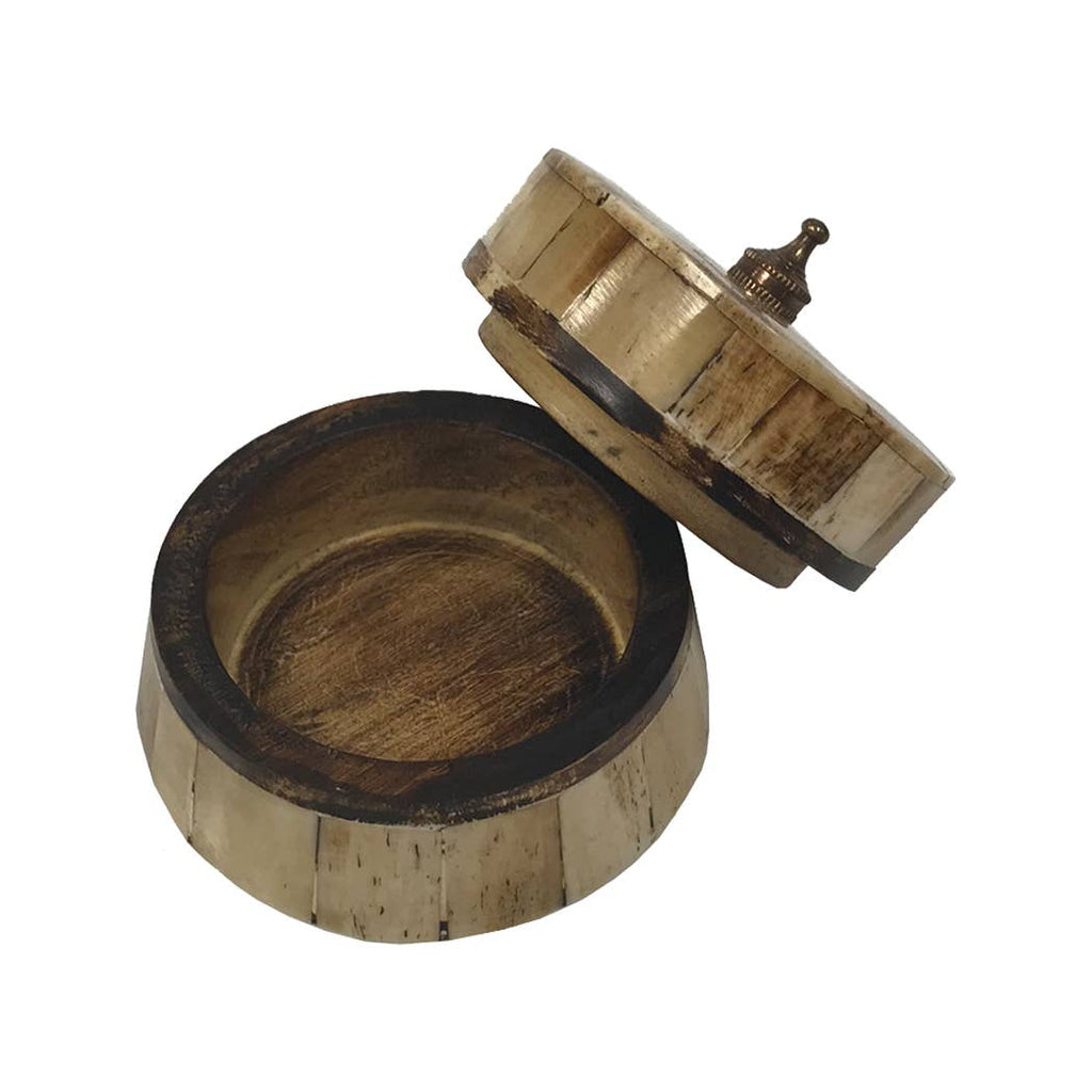 Antiqued Primitive Round Bone & Wood Box | Tabletop decor