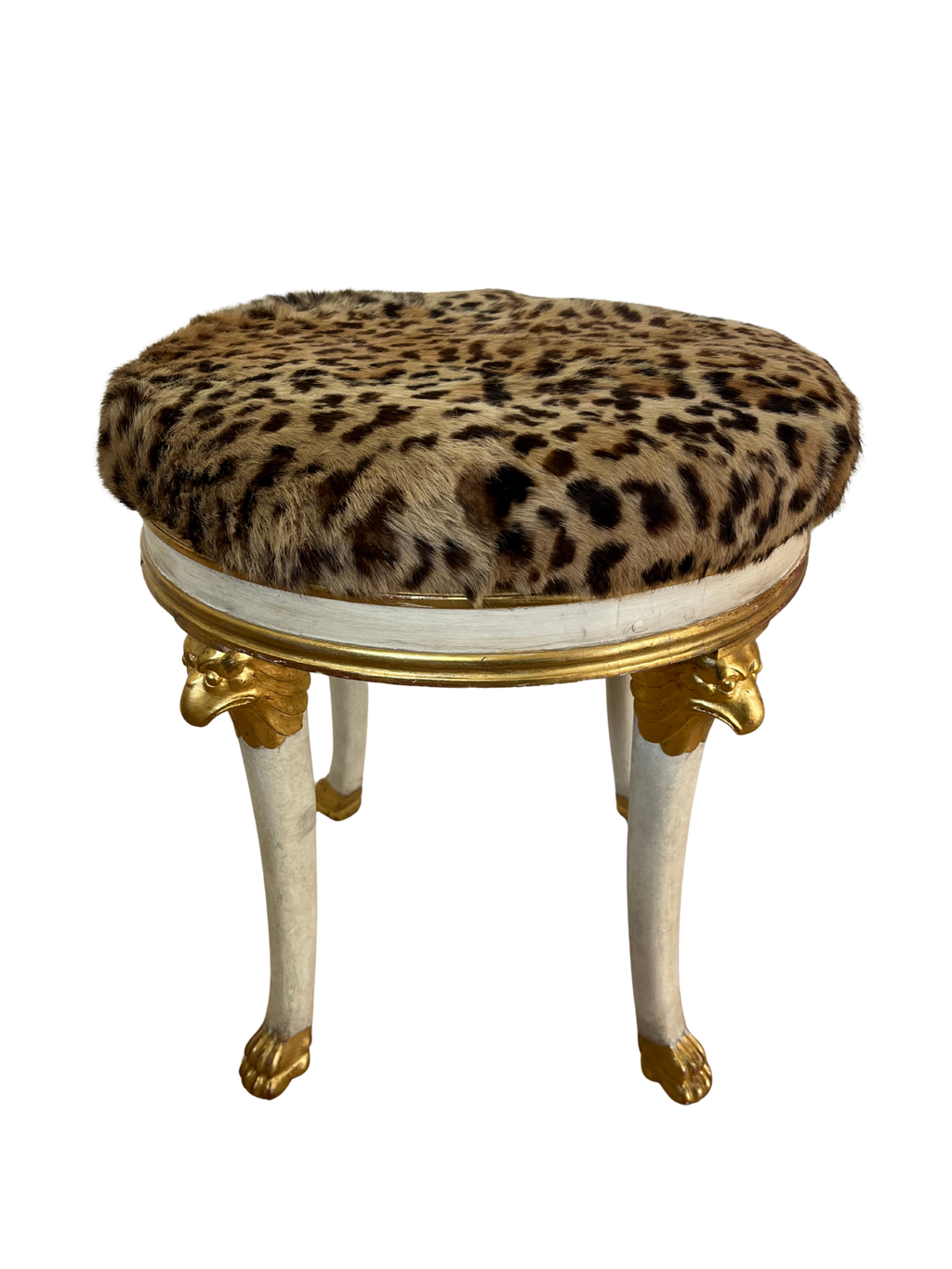 Italian Gilt Faux Fur Leopard Ottomans