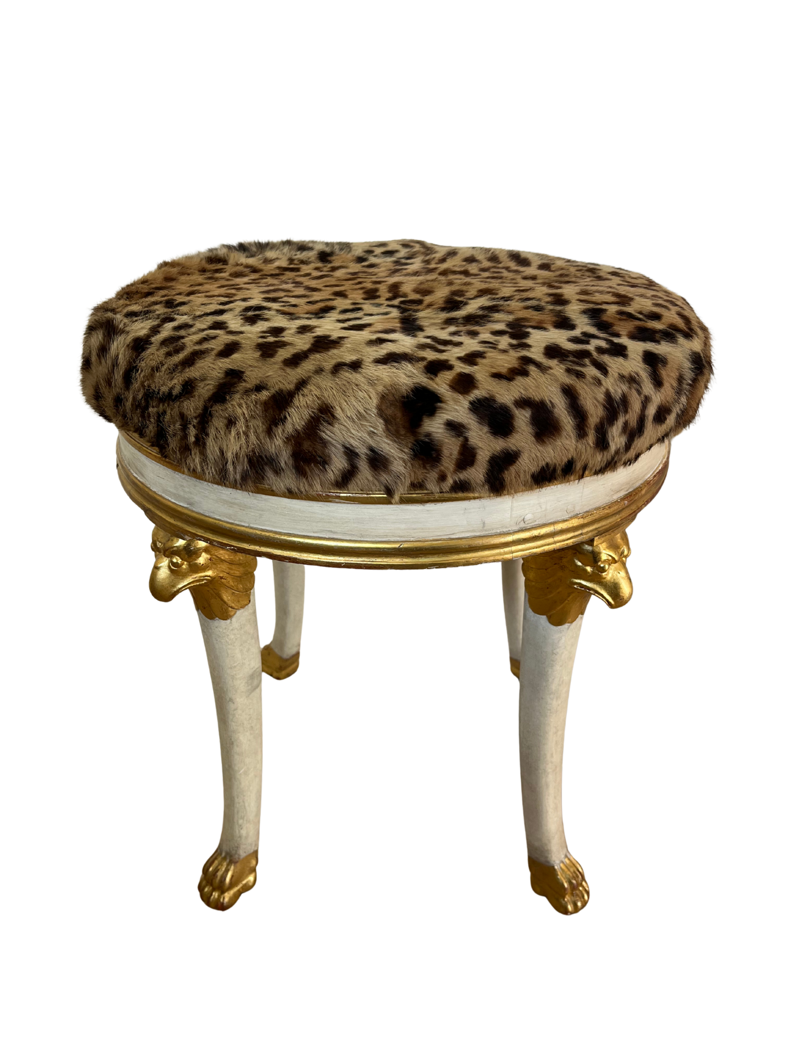 Italian Gilt Faux Fur Leopard Ottomans