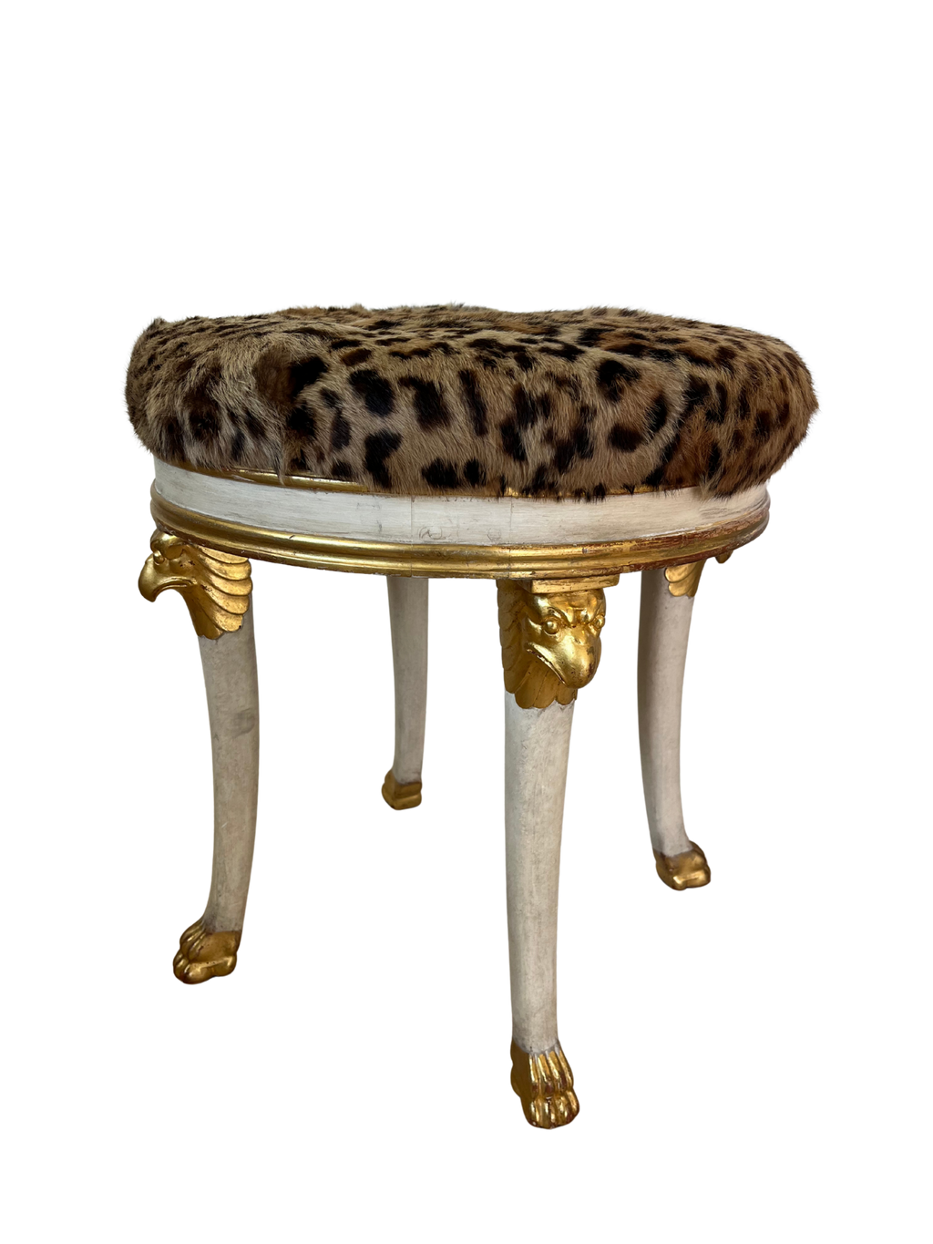 Italian Gilt Faux Fur Leopard Ottomans