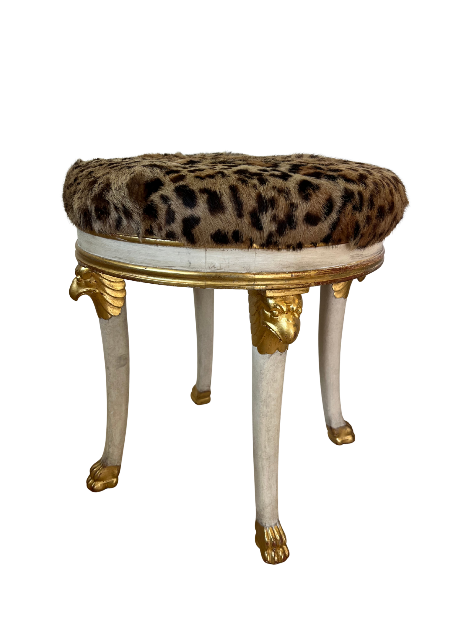 Italian Gilt Faux Fur Leopard Ottomans