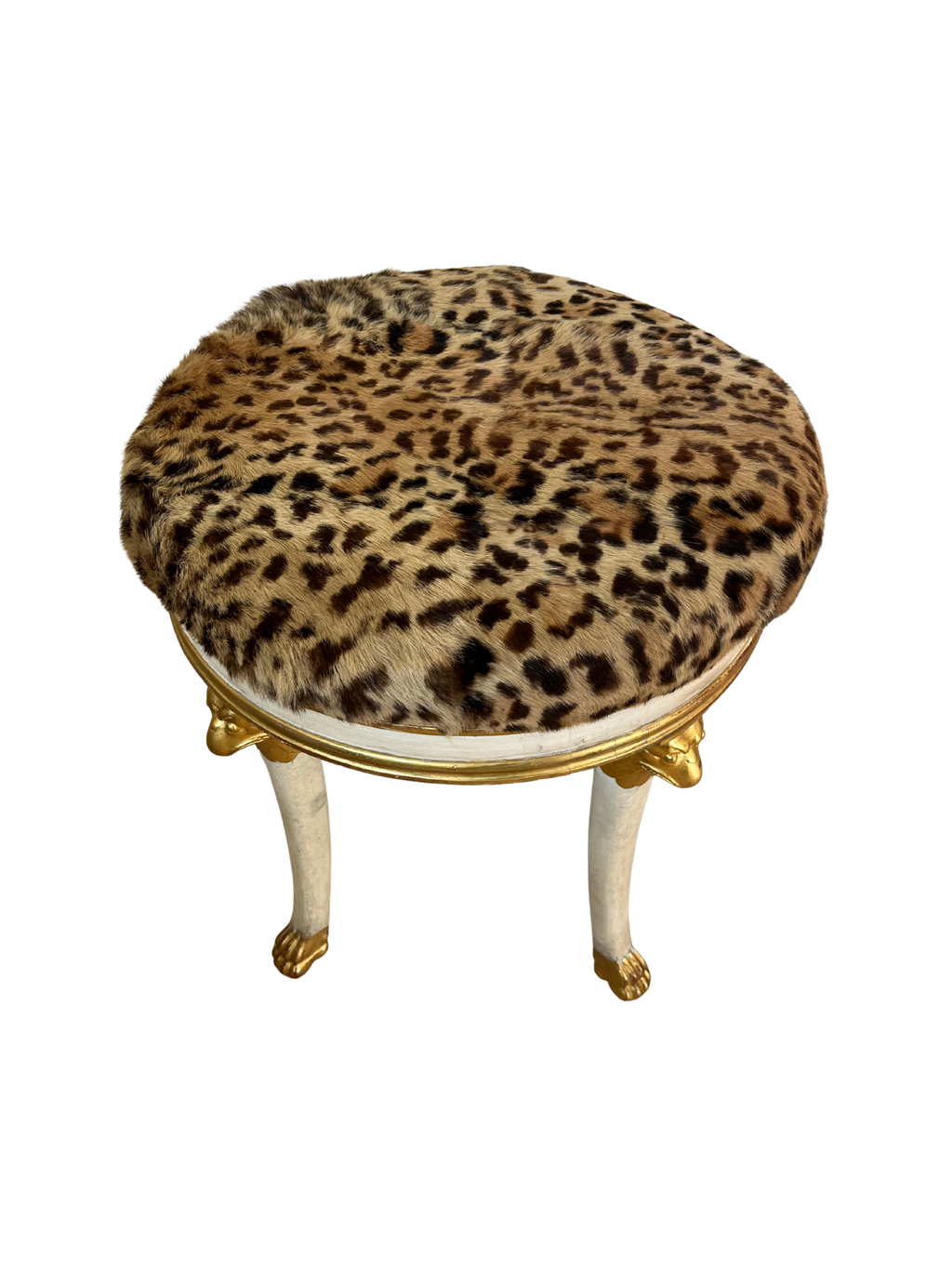 Italian Gilt Faux Fur Leopard Ottomans