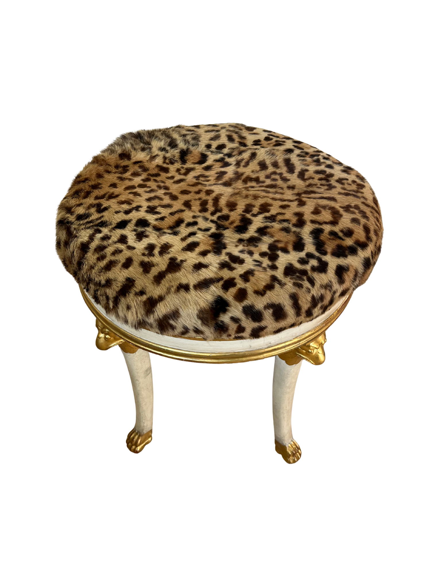 Italian Gilt Faux Fur Leopard Ottomans