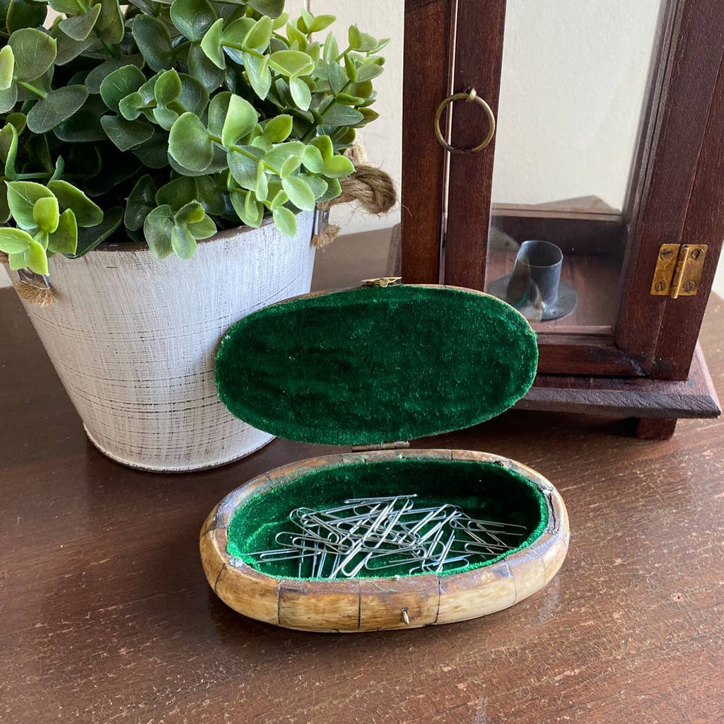 Antiqued Vintage Oval Bone Box | 5-1/2” | Jewelry storage