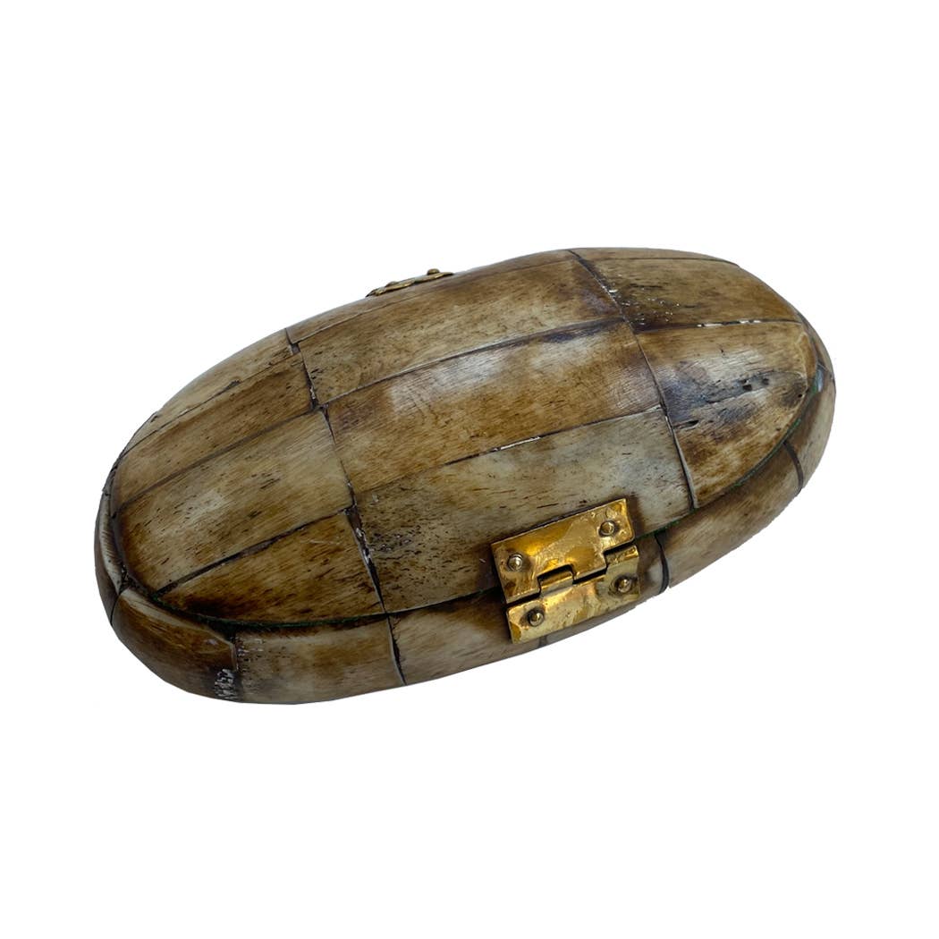 Antiqued Vintage Oval Bone Box | 5-1/2” | Jewelry storage