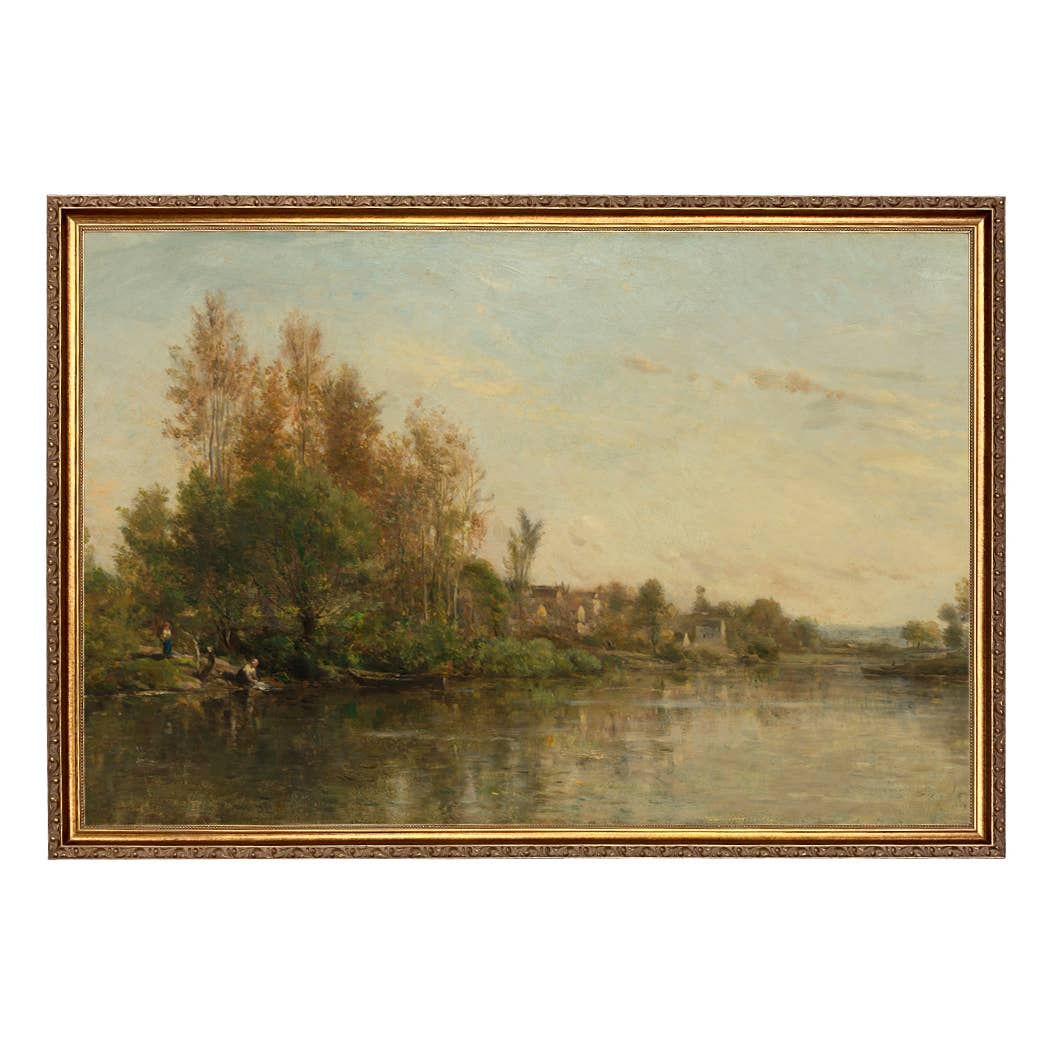 On the Banks of the River by Daubigny Painted Print Wall Art
