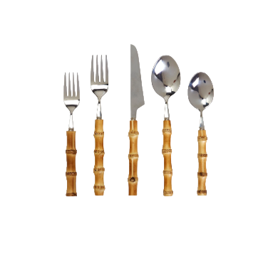 Natural Bamboo 20 Pc Flatware Service Set For 4 in Storage Pouch